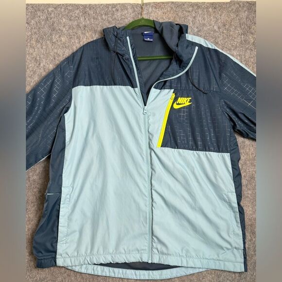 Nike Windbreaker Jacket Women's XL Gray Black Mesh Drawstring Hooded Full Zip - Picture 1 of 7